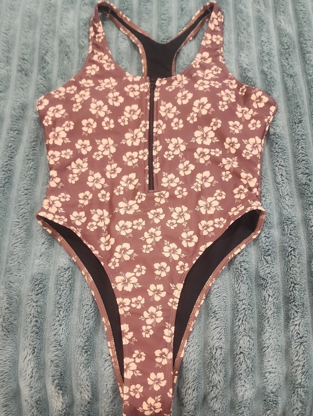 SHEIN Floral One-Piece Swimsuit with Front Zip Like New